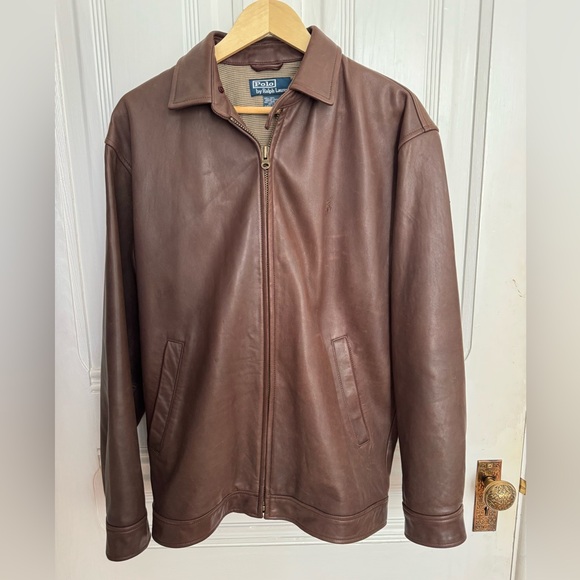 POLO RALPH LAUREN Lamb Genuine Leather Bomber Jacket Men Small - Picture 1 of 5